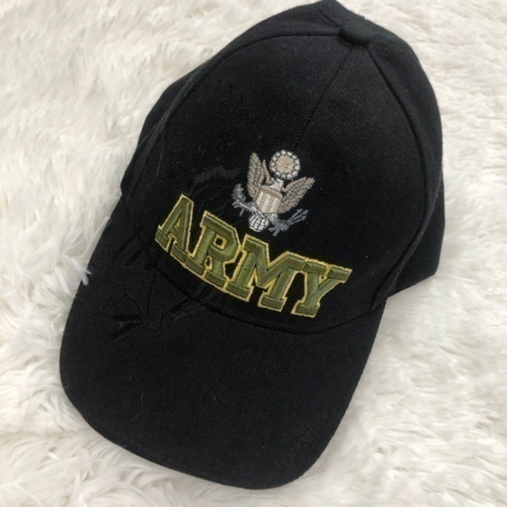 U.S. Army Eagle Baseball Hat Cap, Black Adjustable w/ Yellow ARMY Patch